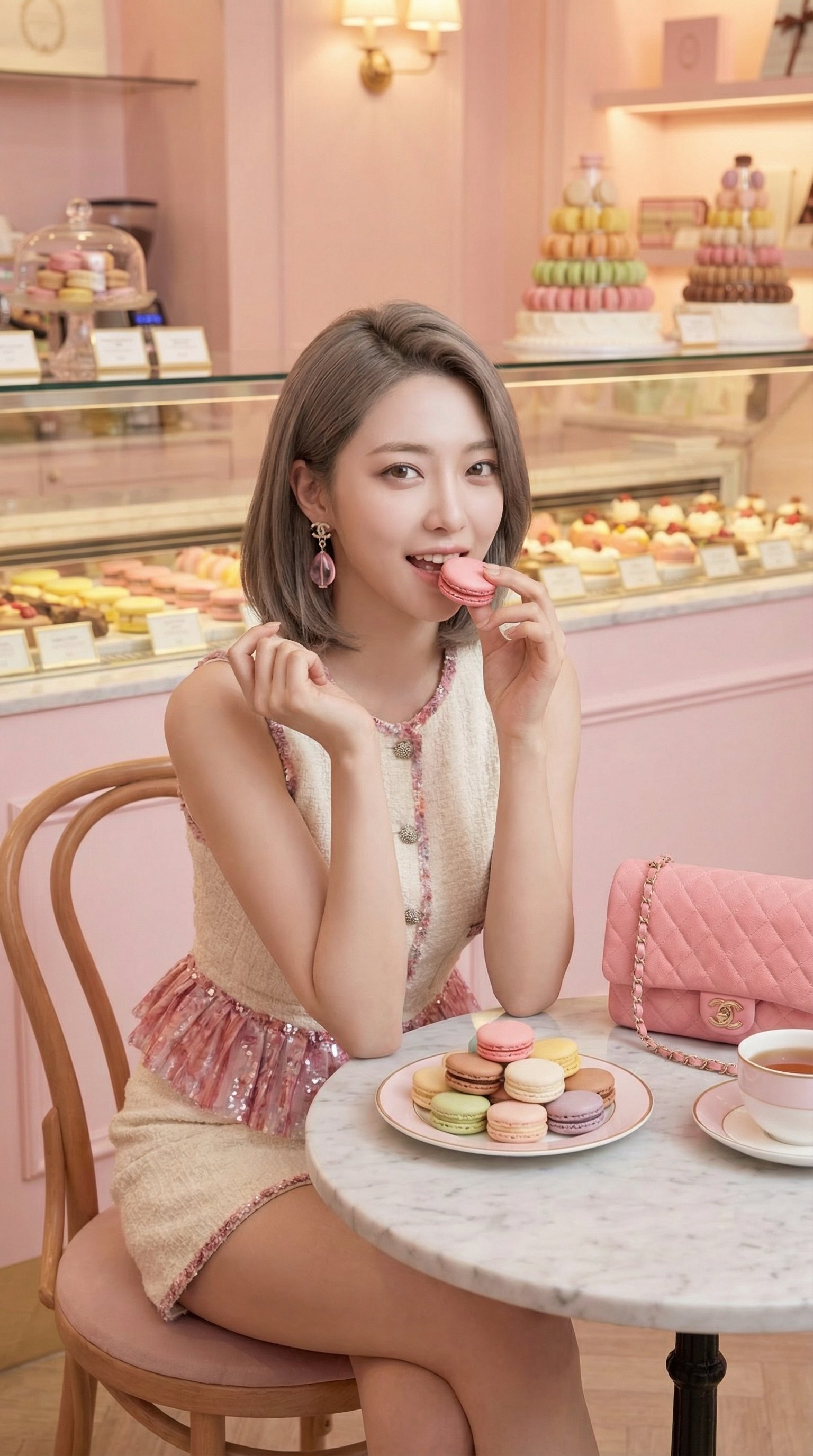 巴黎午後の観覧車とピンクの夕陽