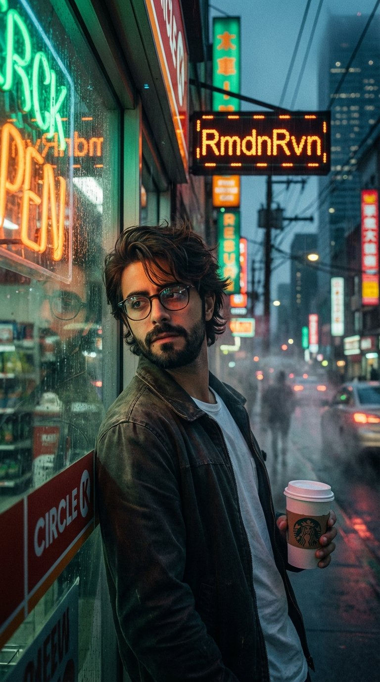 雨夜霓虹都市肖像