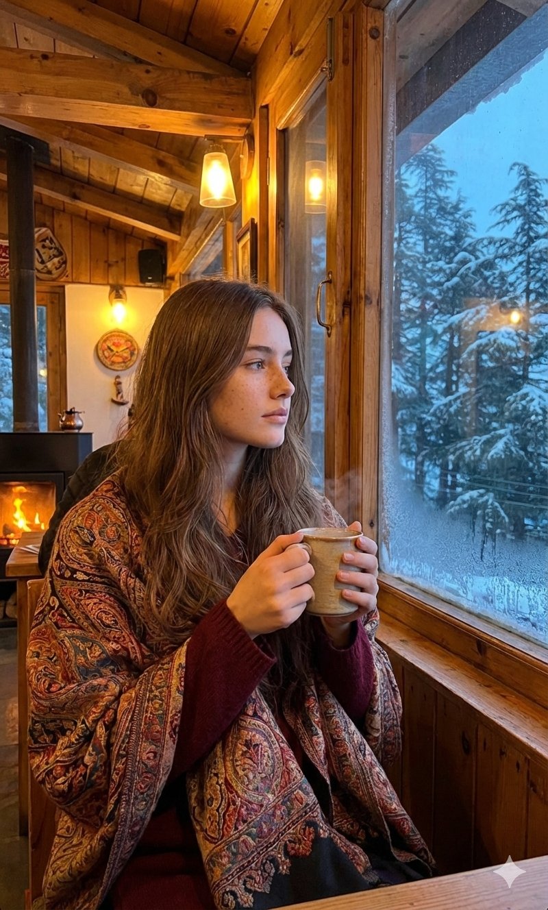 Shimla乡村咖啡馆中的年轻女子