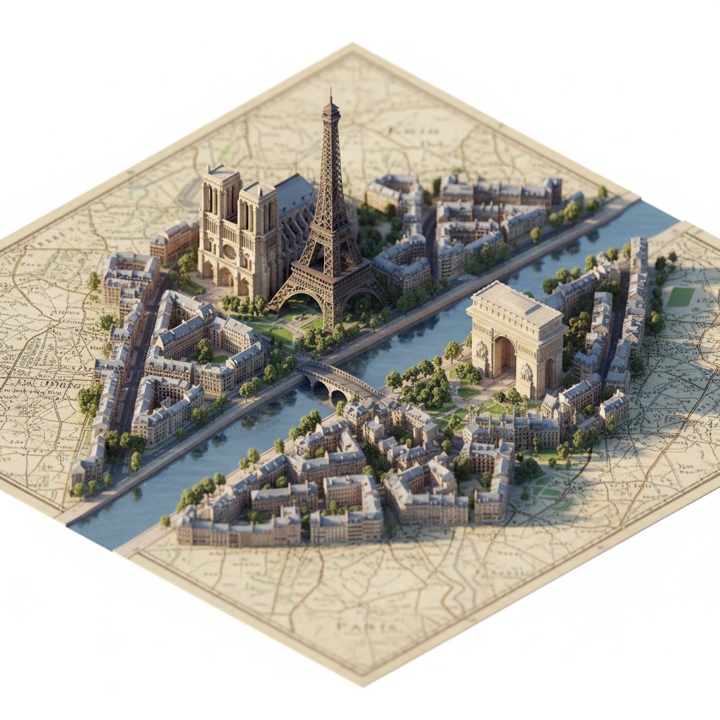 复古纹理纸地图上的详细等距地图