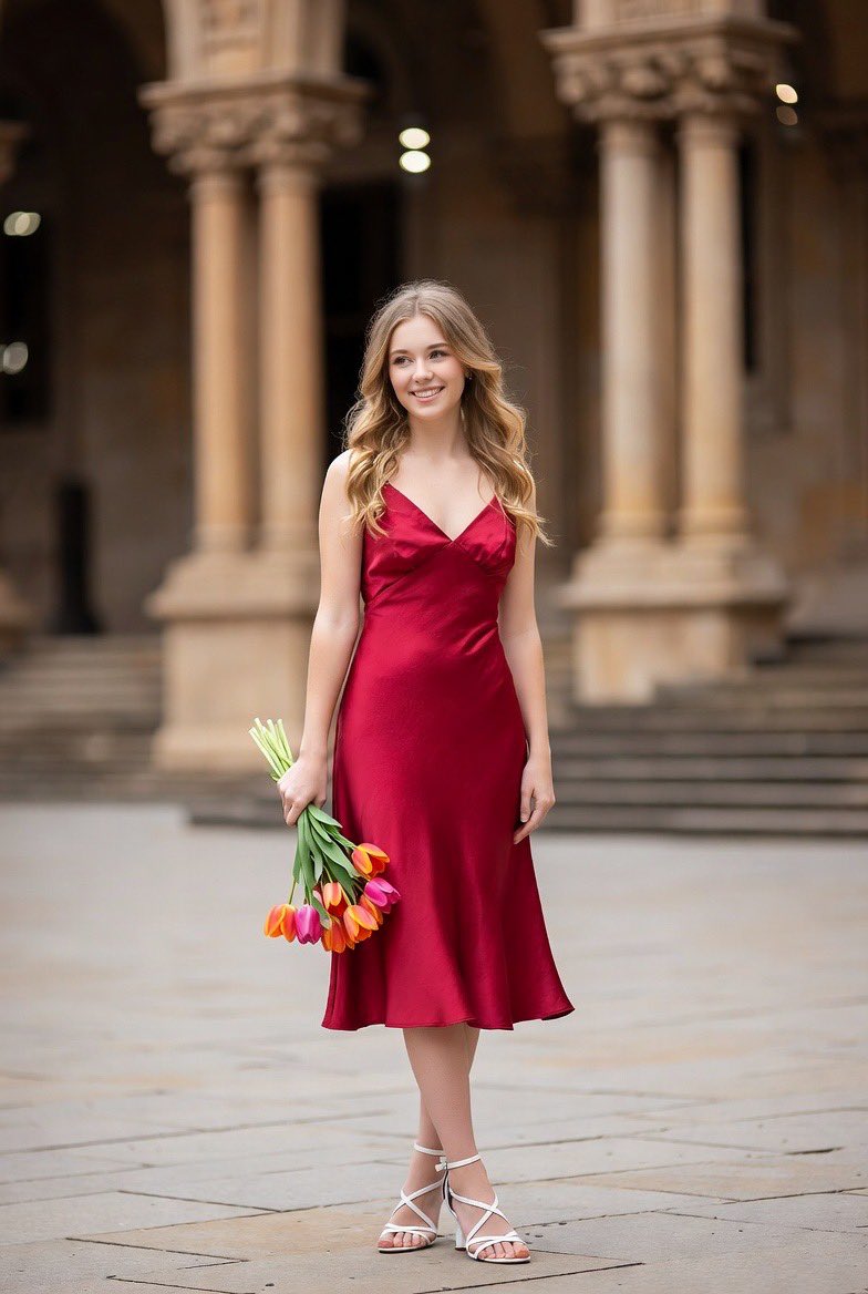 优雅户外红裙女子