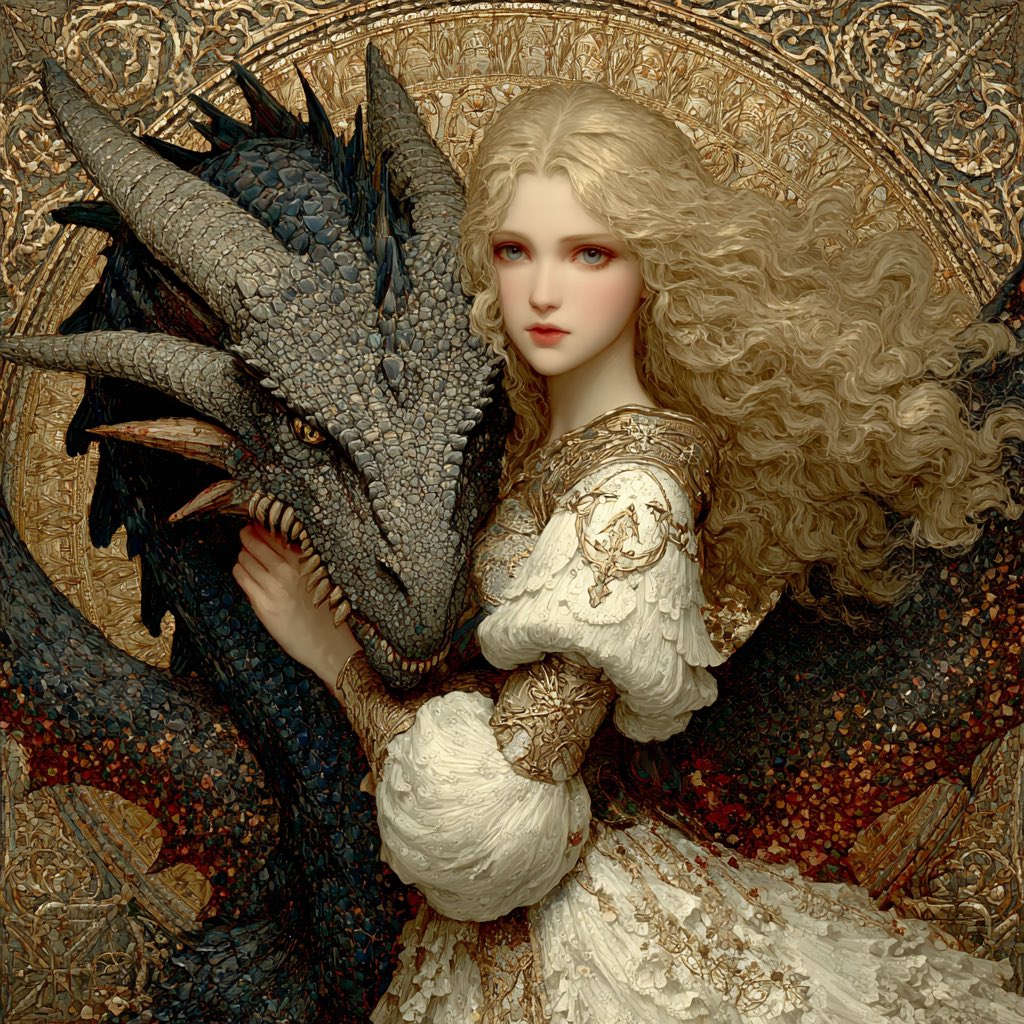 优雅女性与蓝龙