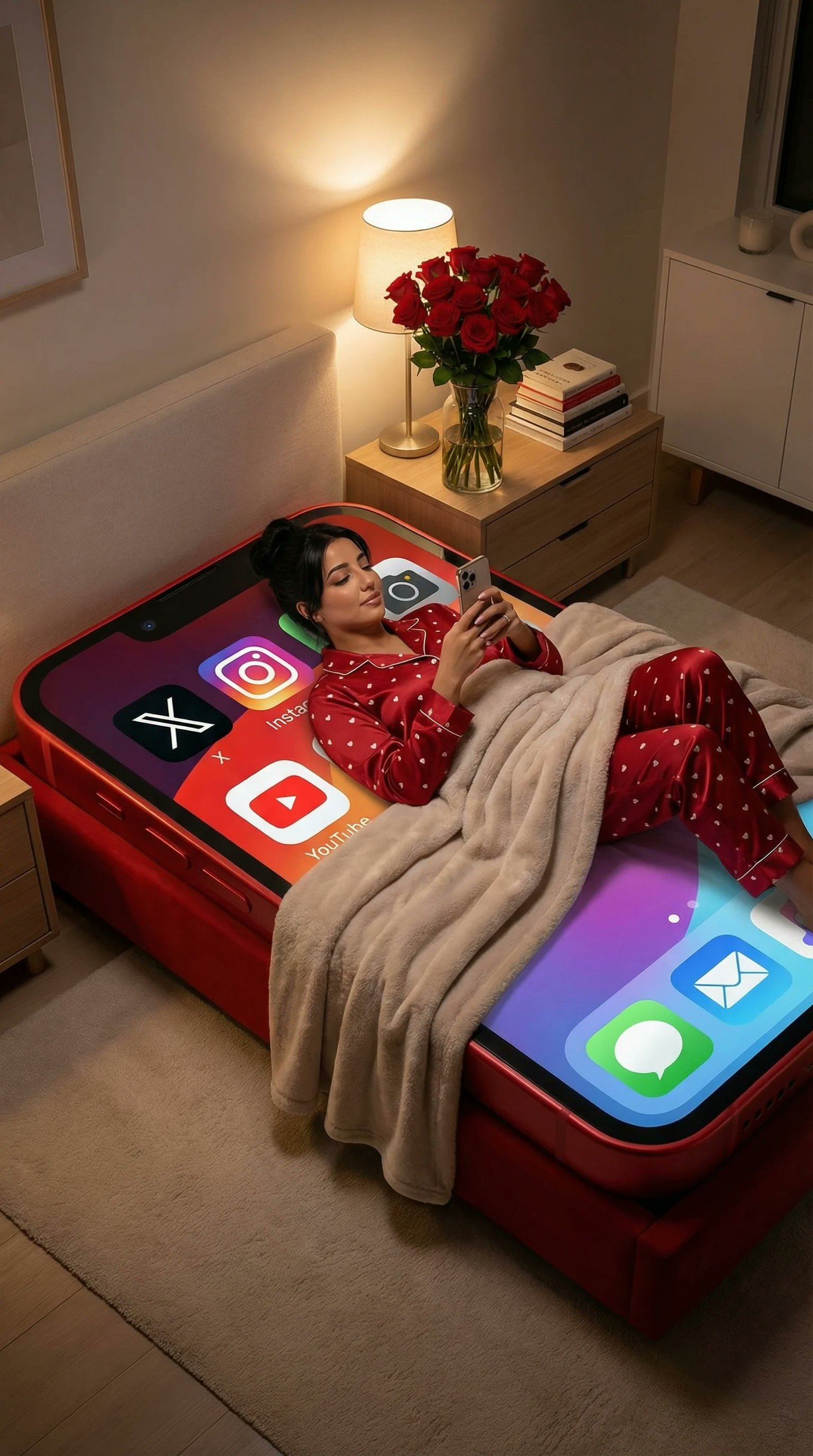 现代卧室中的巨型手机床