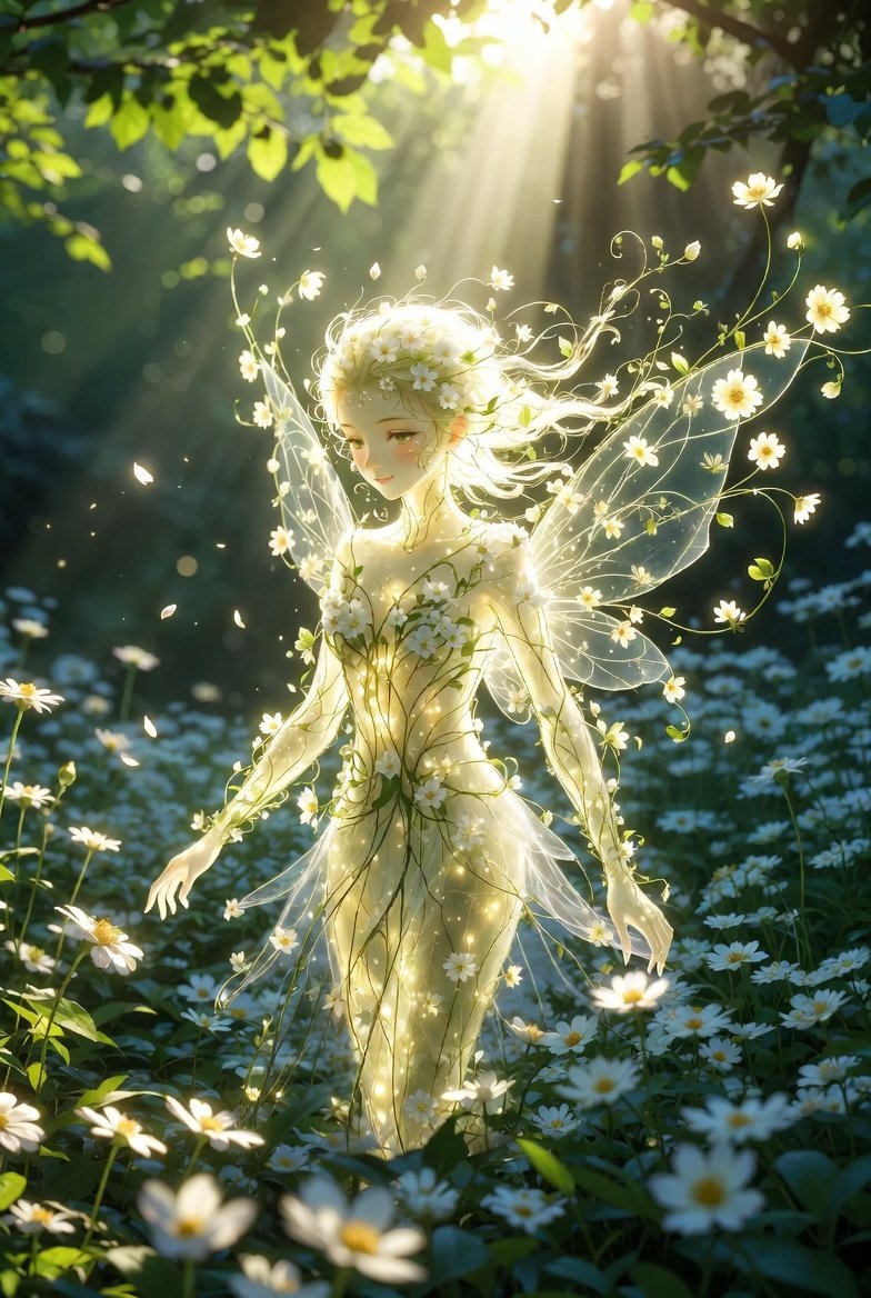 神秘发光的花仙子或森林精灵