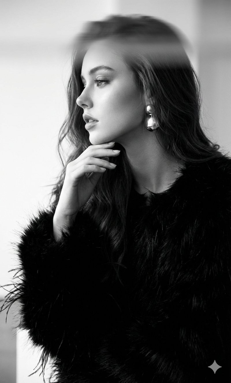 Google Gemini Nano Banana Pro - 女性黑白超现实编辑肖像