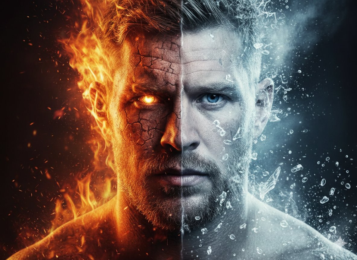 火焰与冰之分割的人脸超写实特写