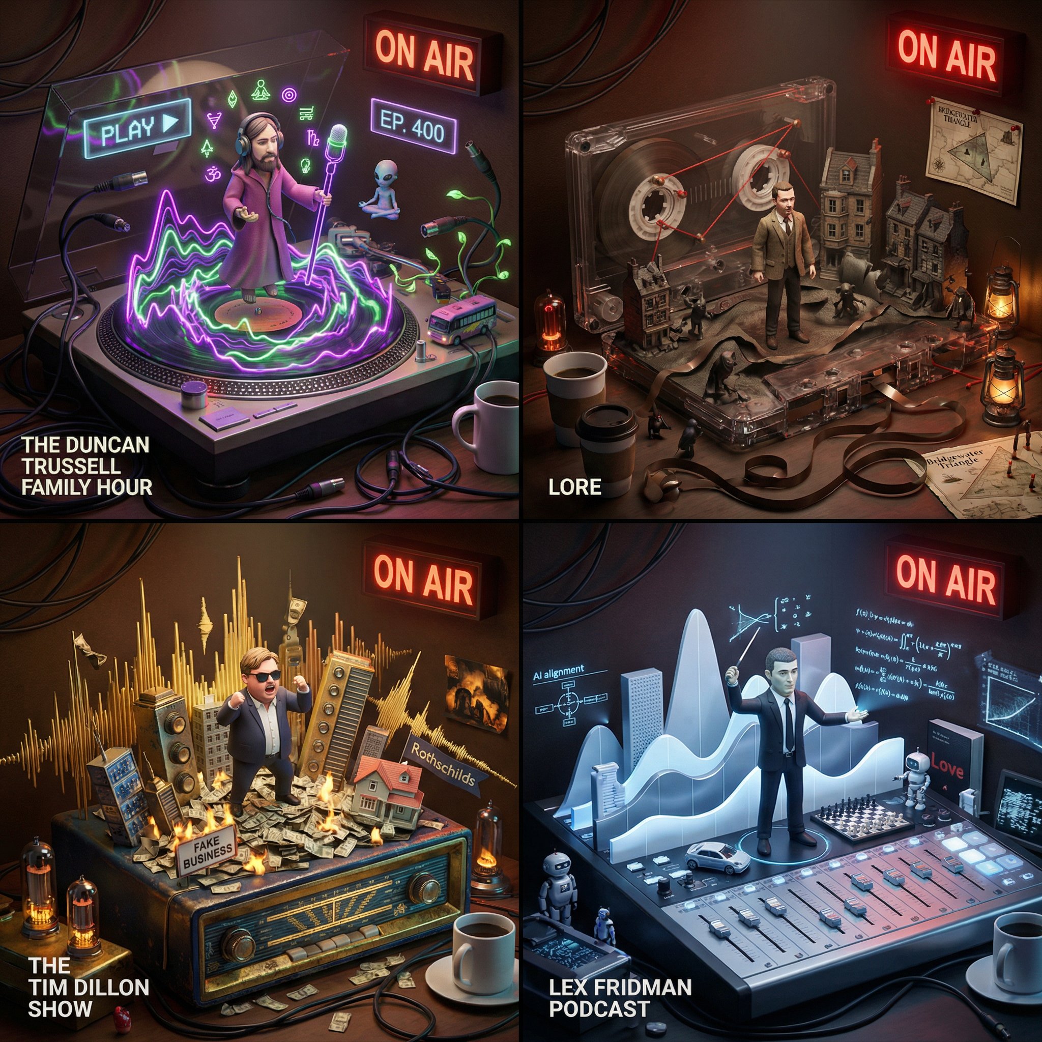 Joe Rogan Podcast 2x2 Grid Audio-Kinetic Dioramas