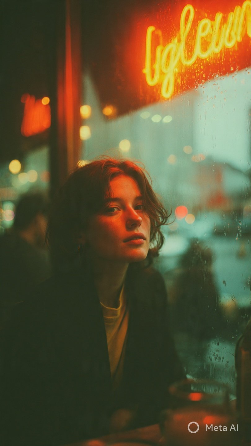 咖啡馆角落的昏暗电影肖像