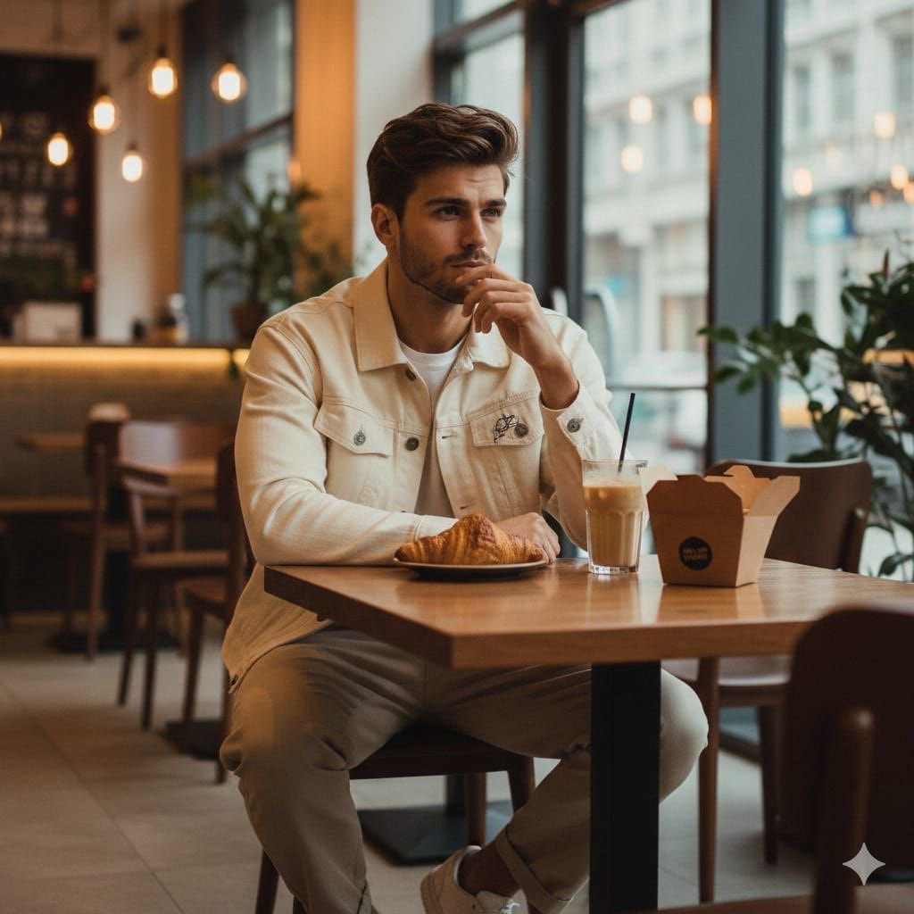 现代咖啡店单人肖像