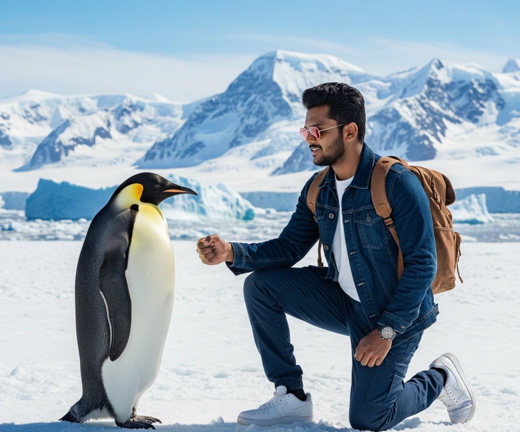 南极企鹅与人类的瞬间