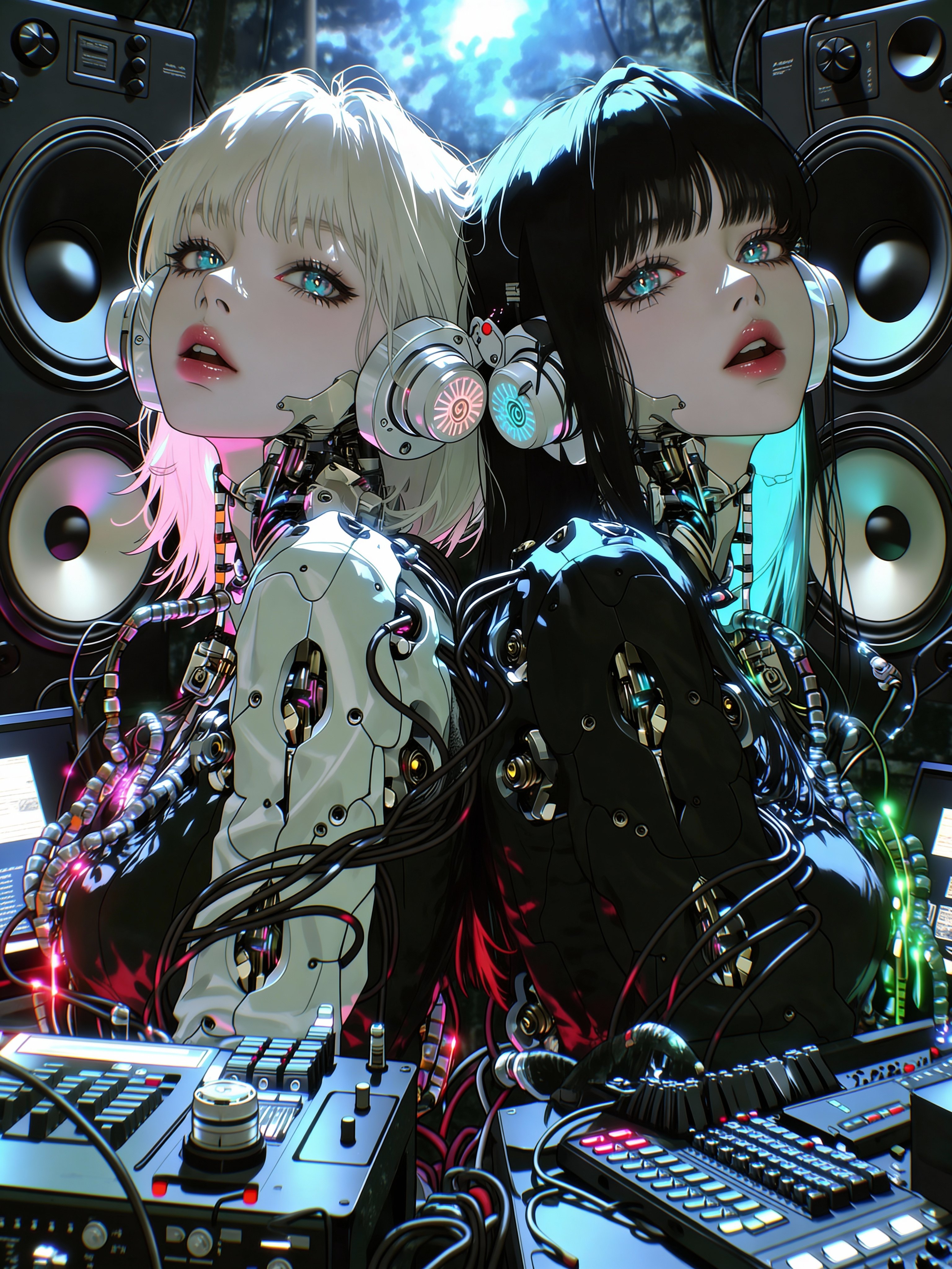 共鳴 - 雙美少女合唱科幻風插畫