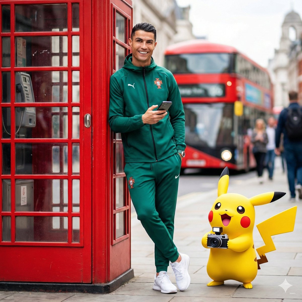 伦敦电话亭外的游客与皮卡丘