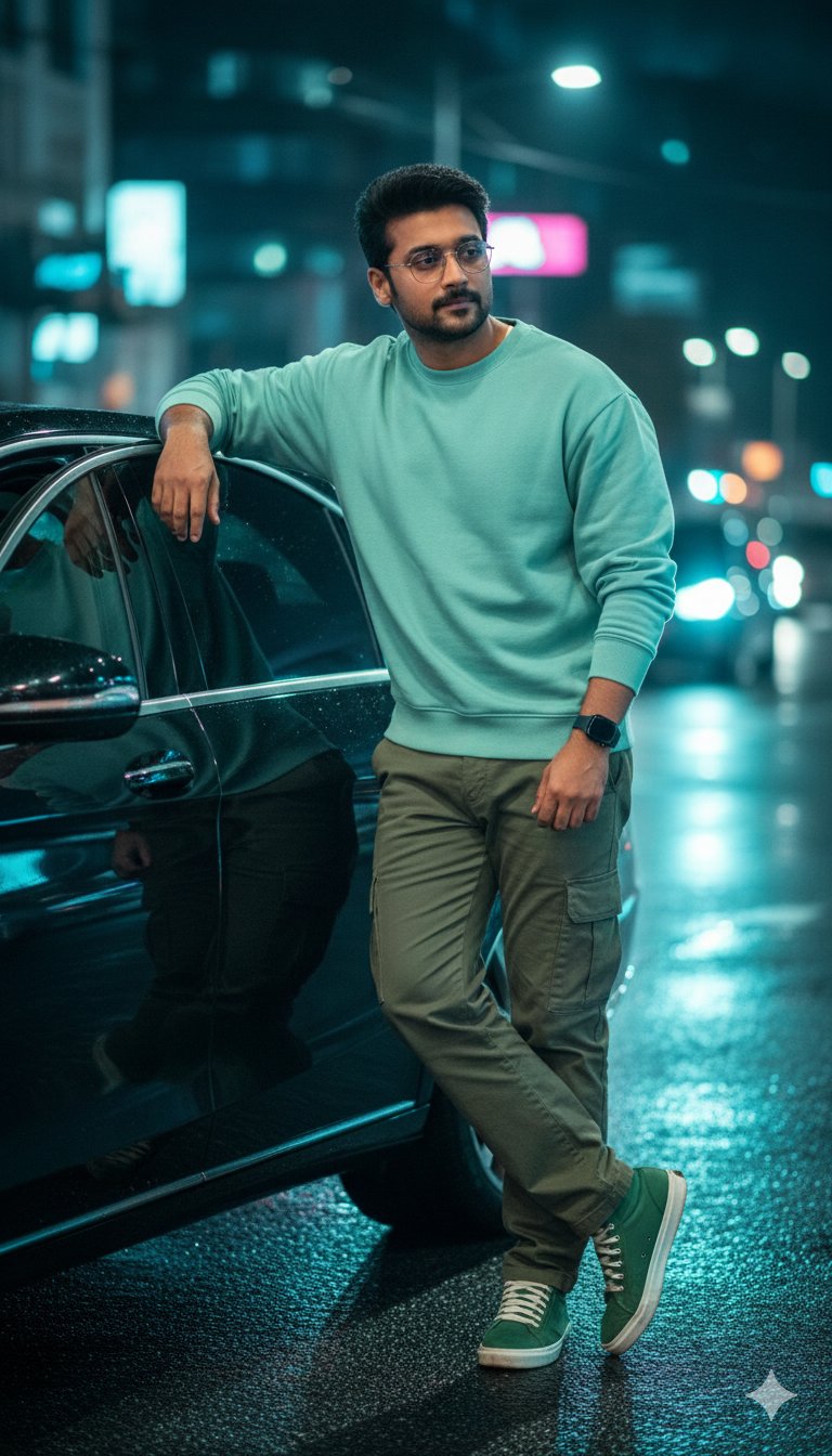 夜晚街头超现实主义肖像