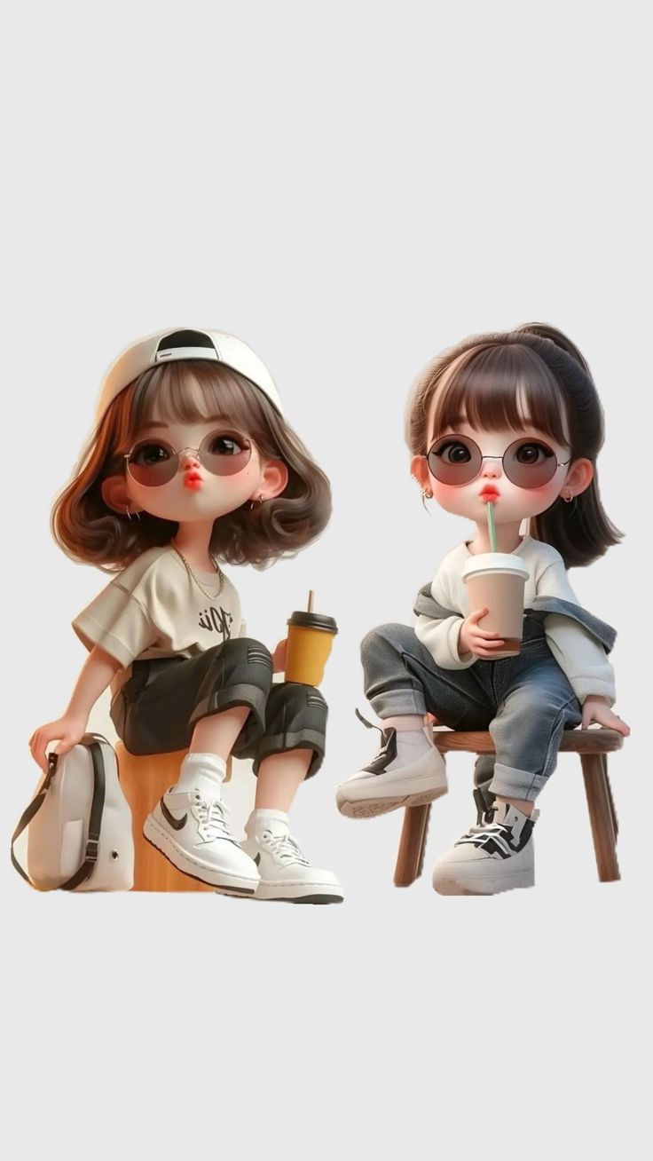 Chibi风格的可爱女孩在咖啡馆