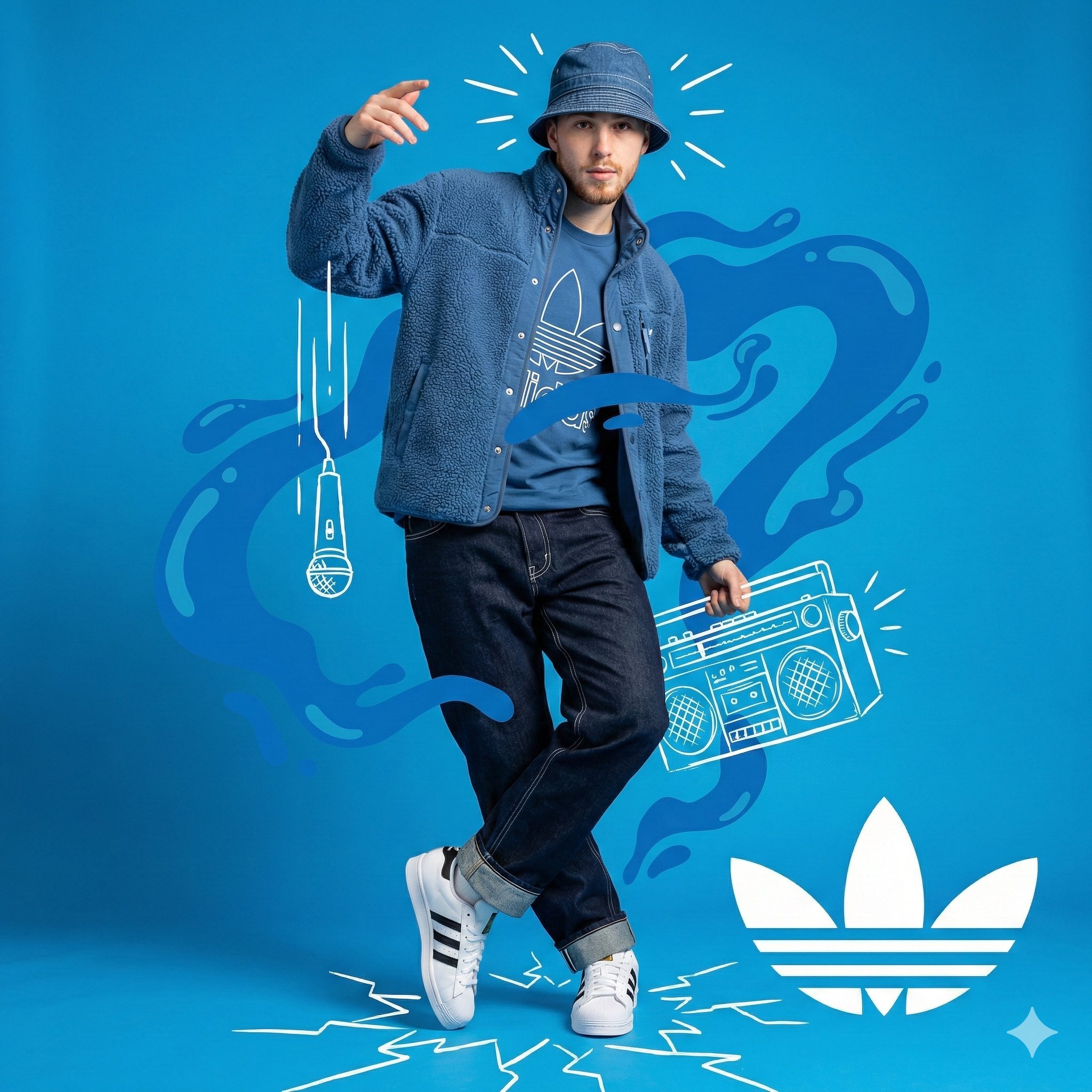 蓝色Adidas街头风格完整造型