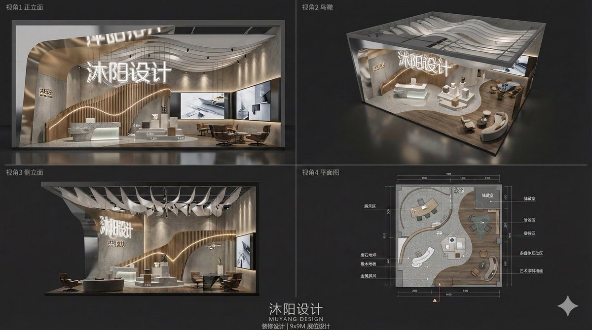 沐阳环保品牌现代艺术感展览展位设计