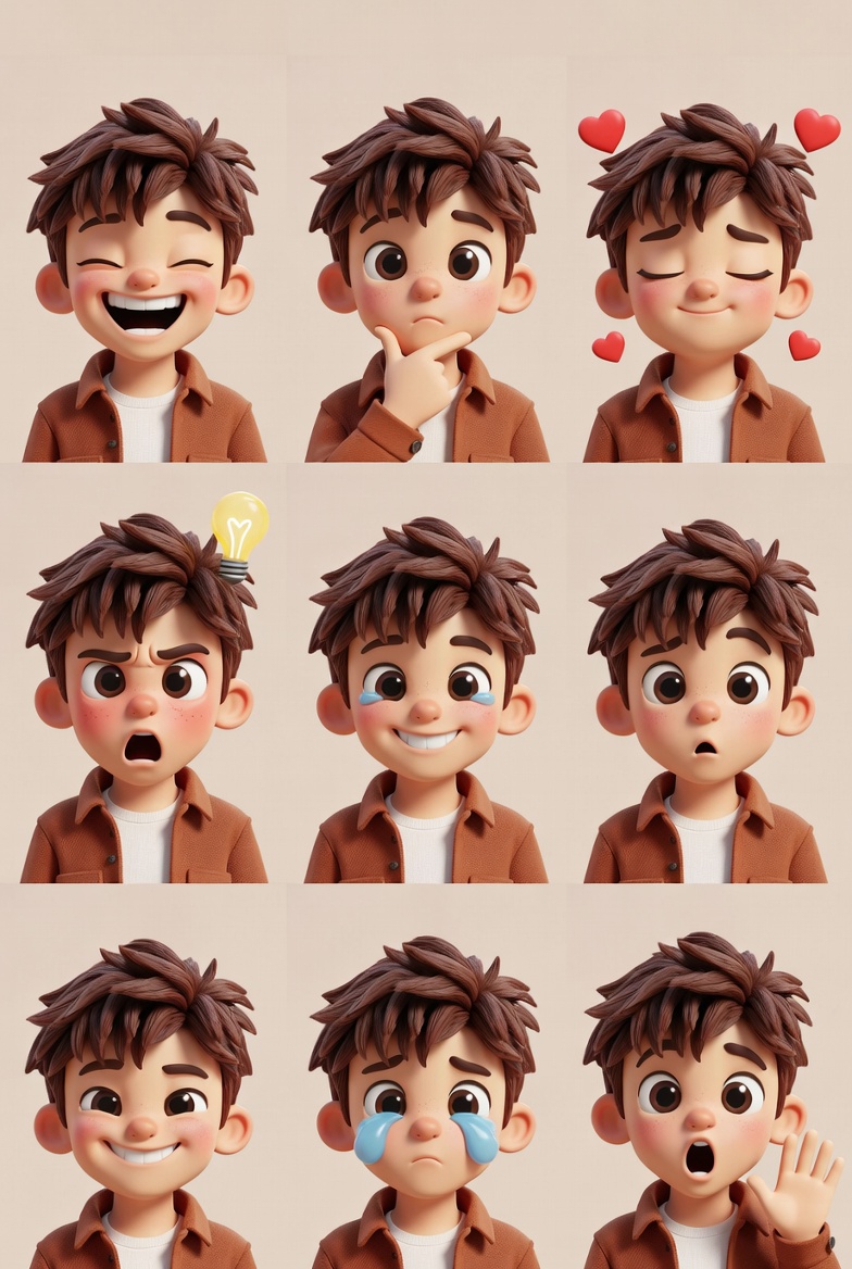 皮克斯风格3D卡通男孩头像表情包