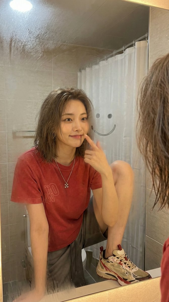 浴室霧鏡上的微笑