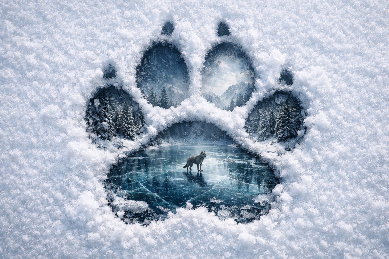 动物足迹雪景合成