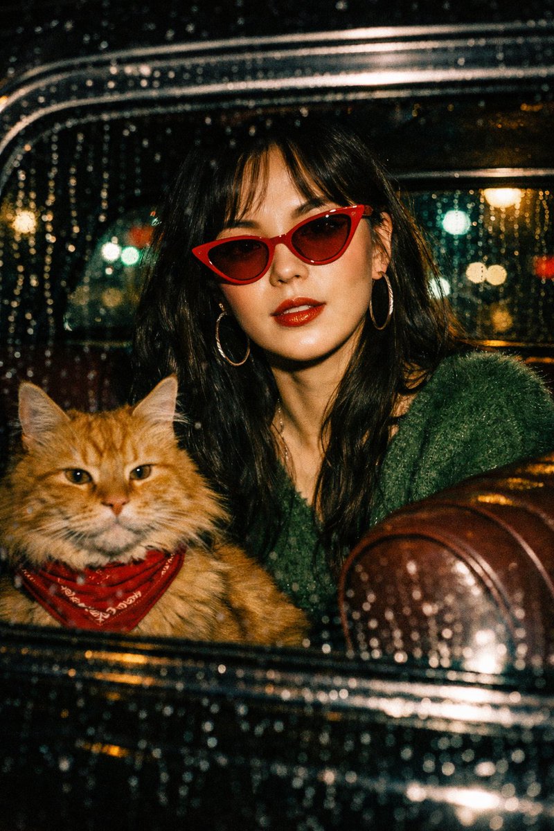 雨夜车窗透过的电影式闪光摄影