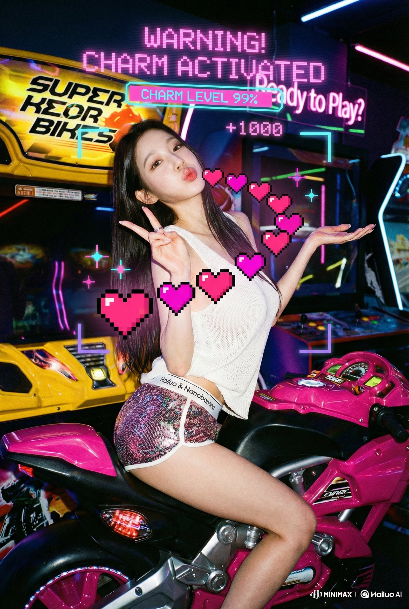 可爱吻脸的像素心特效女孩