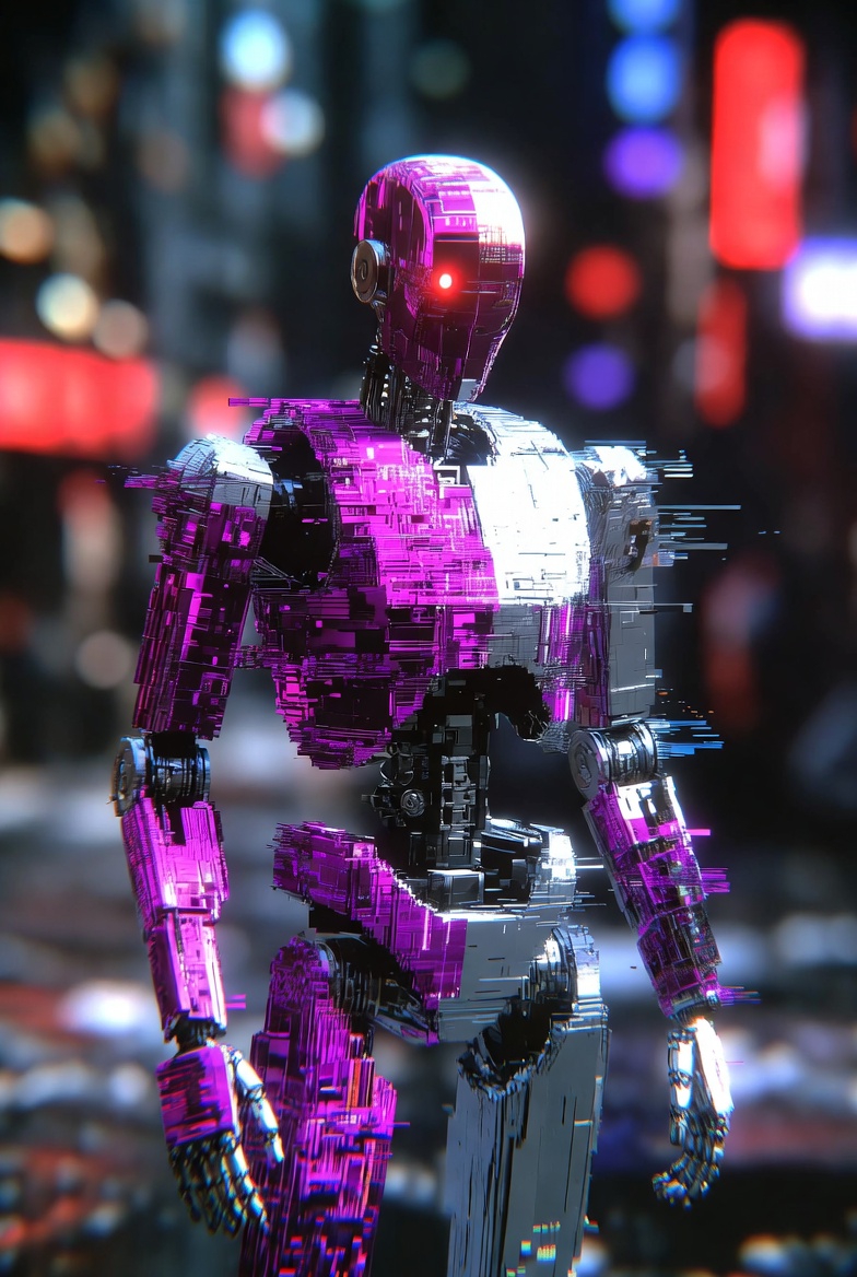 赛博朋克碎裂与重构的人形机器人