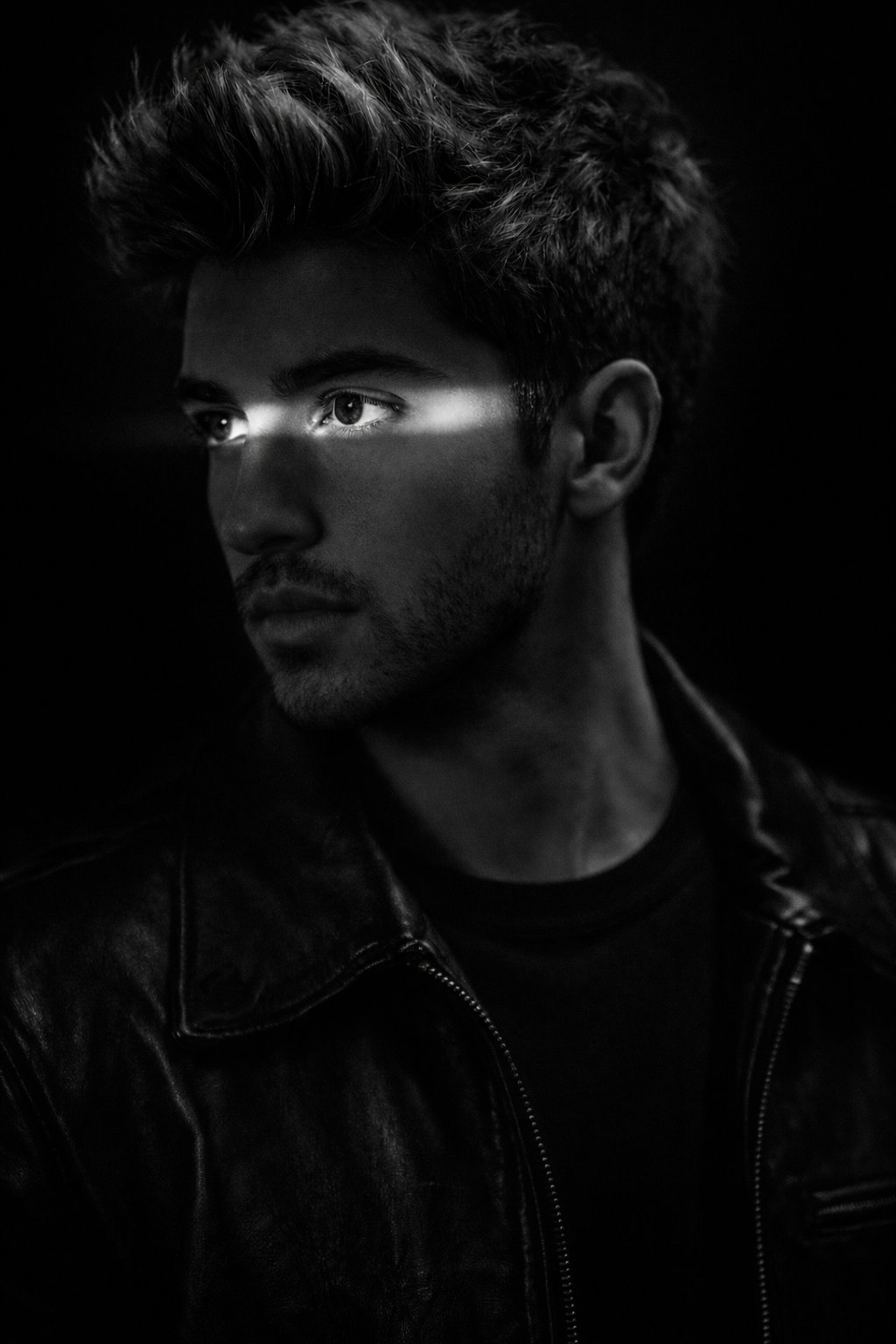 男性模特黑白半身像