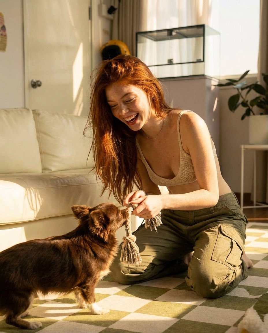 阳光下的欢笑与爱犬情谊