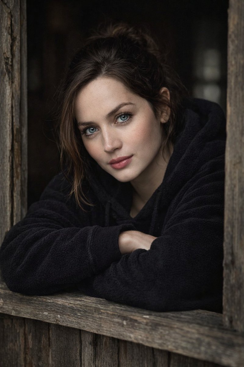 乡村木窗边的超写实电影肖像