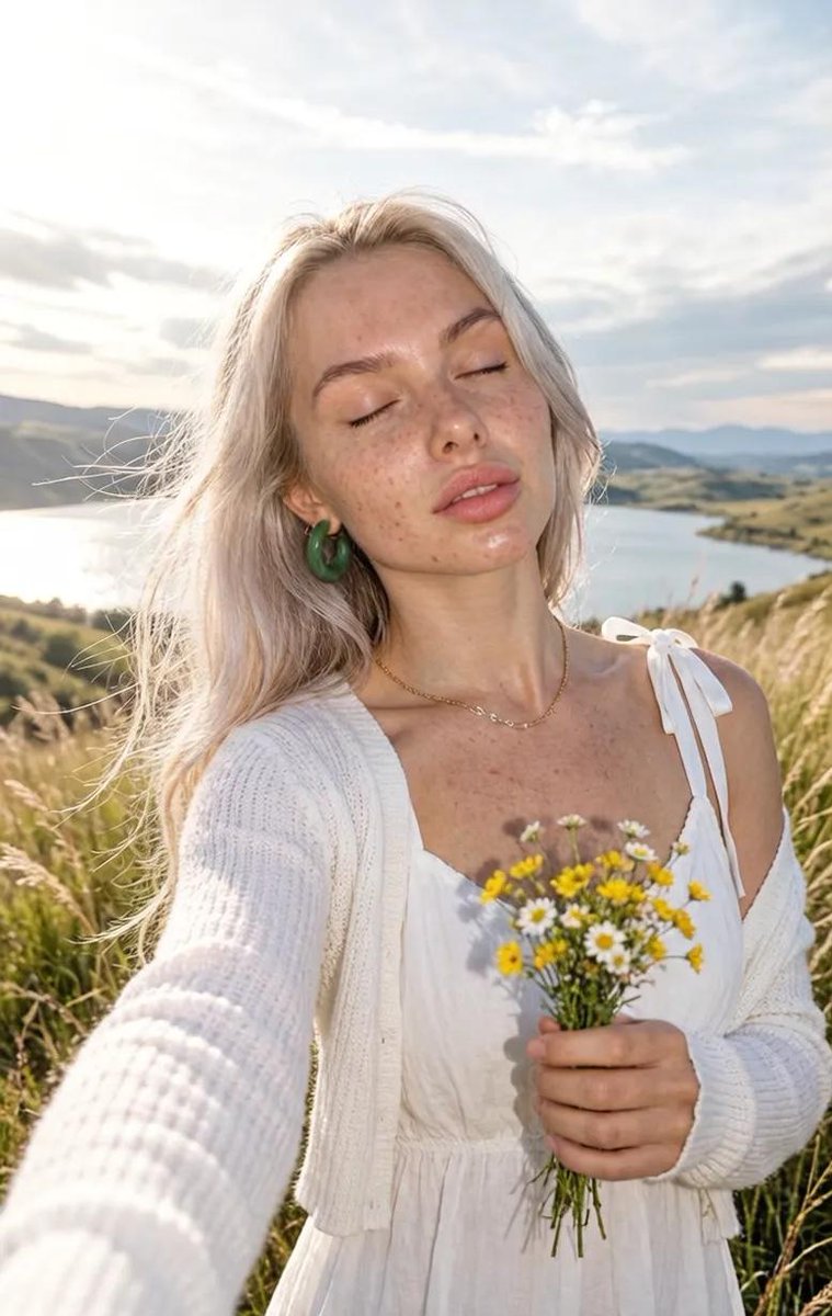 草地山丘上的自然光肖像