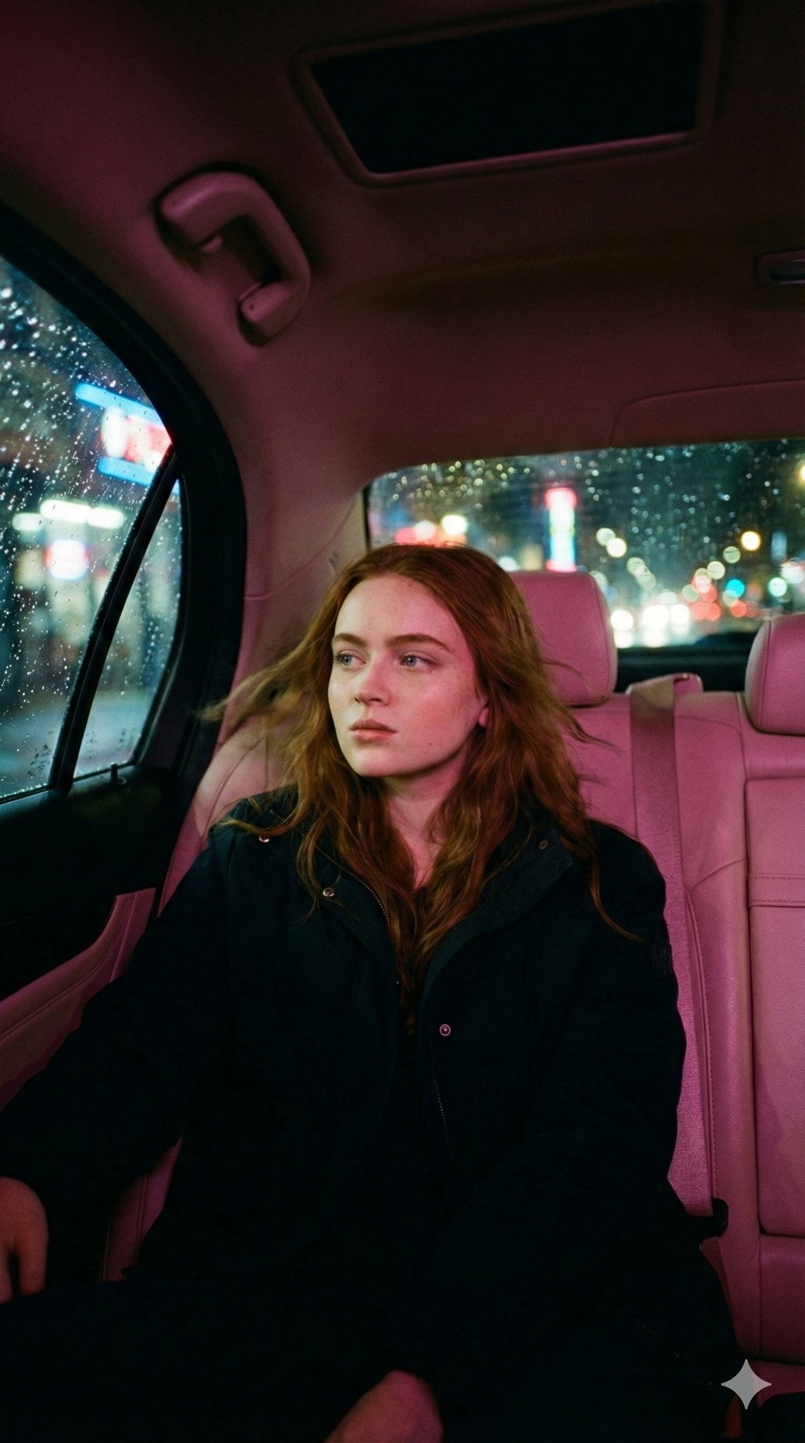 Sadie Sink 夜间驾驶肖像（粉红版）