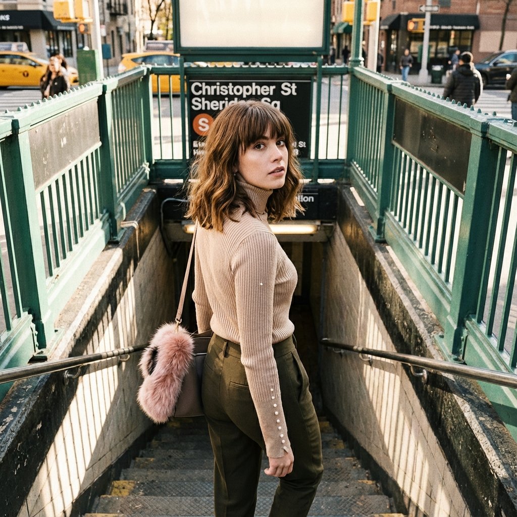 都市地铁站入口的年轻女性