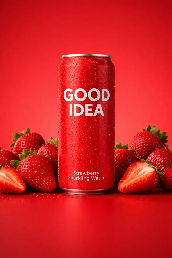 高端工作室产品照片：红铝制 sparkling water 罐