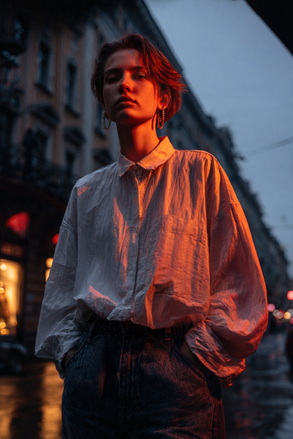 都市雨夜中的光影人像