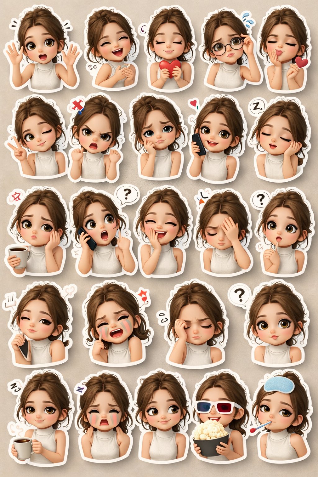 迪士尼风格卡通女孩表情贴纸