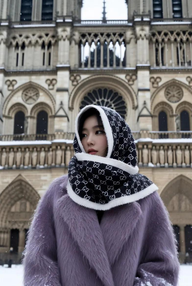 巴黎圣母院前的东亚美女