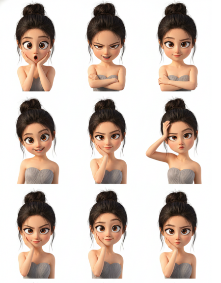 上传人物图生成皮克斯风格3D角色贴纸套装