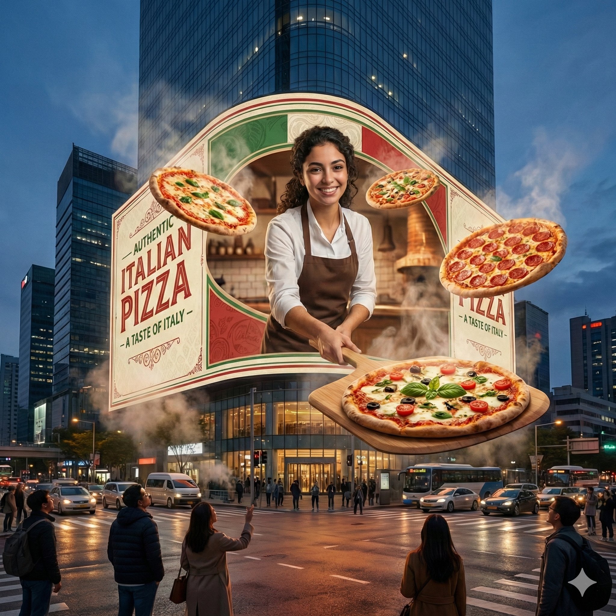 现代都市交汇处黄昏时刻的超现实主义摄影