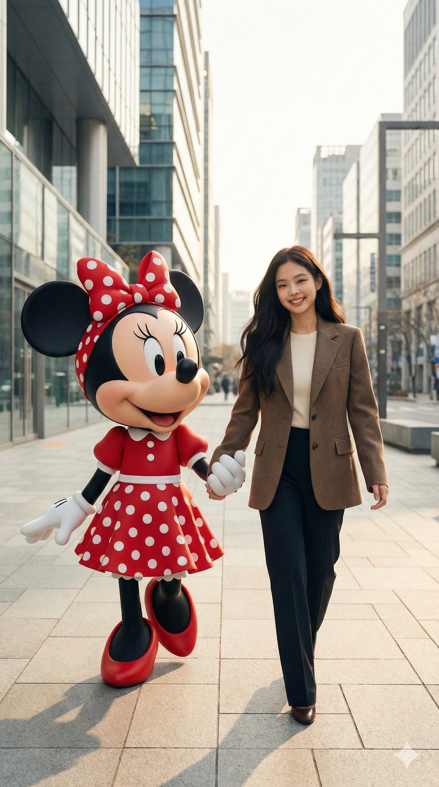 现代女性与巨型米妮互动