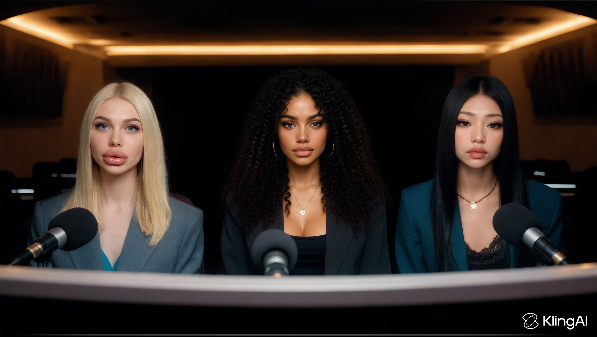现代录音室中的三位美丽女性