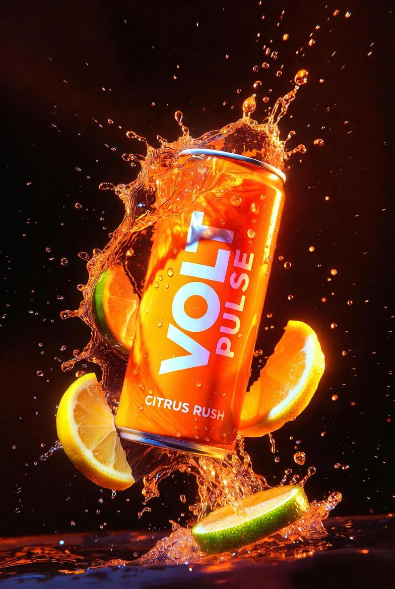 霓虹橙能量饮料罐摄影