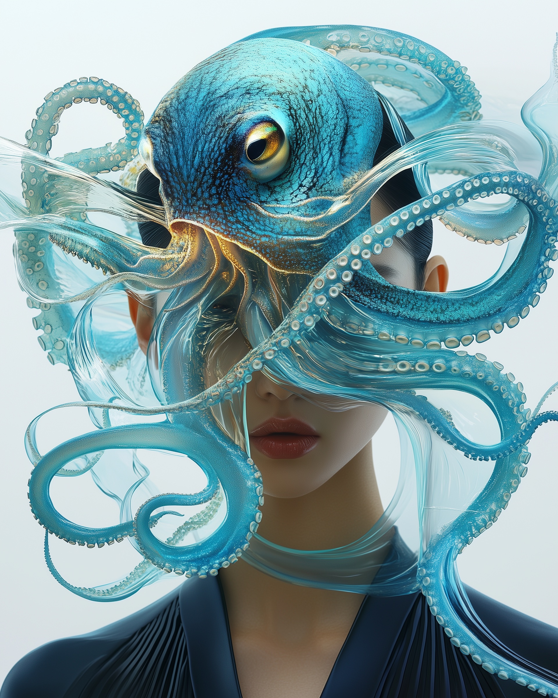 身着彩色透明章鱼裙的女性