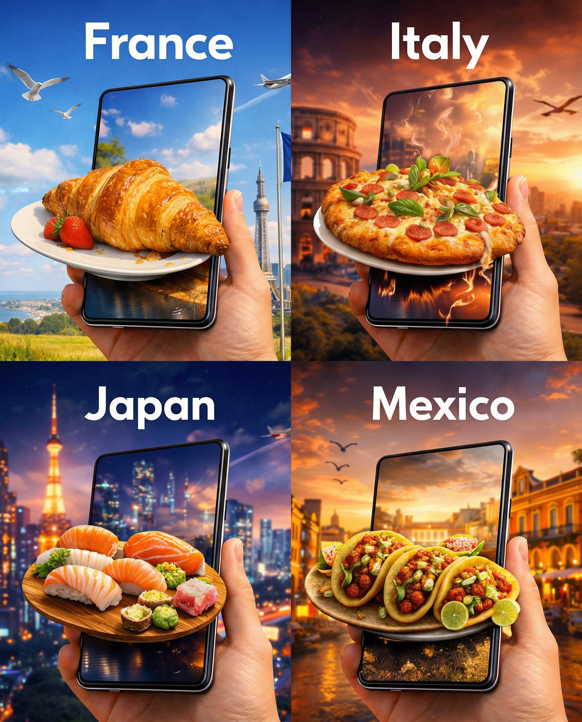 全球美食旅行视觉广告拼贴