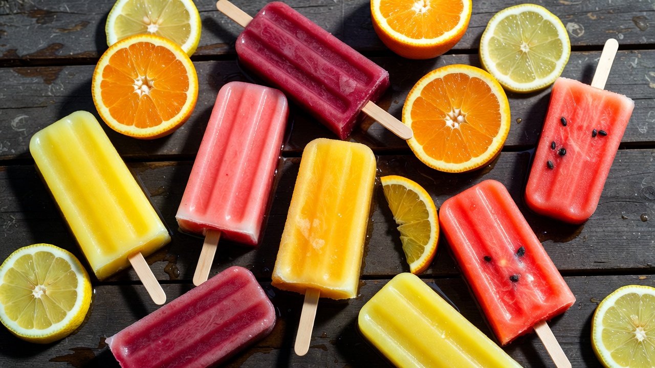色彩缤纷的冰棍和冰棍棒摆设