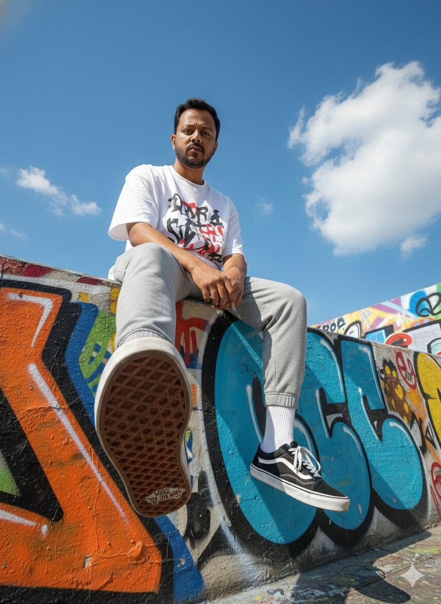 街头时尚青年与涂鸦墙