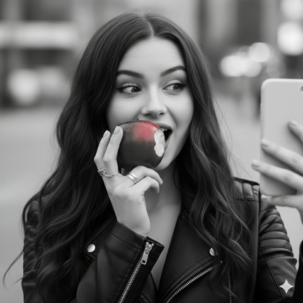 街头红苹果女孩