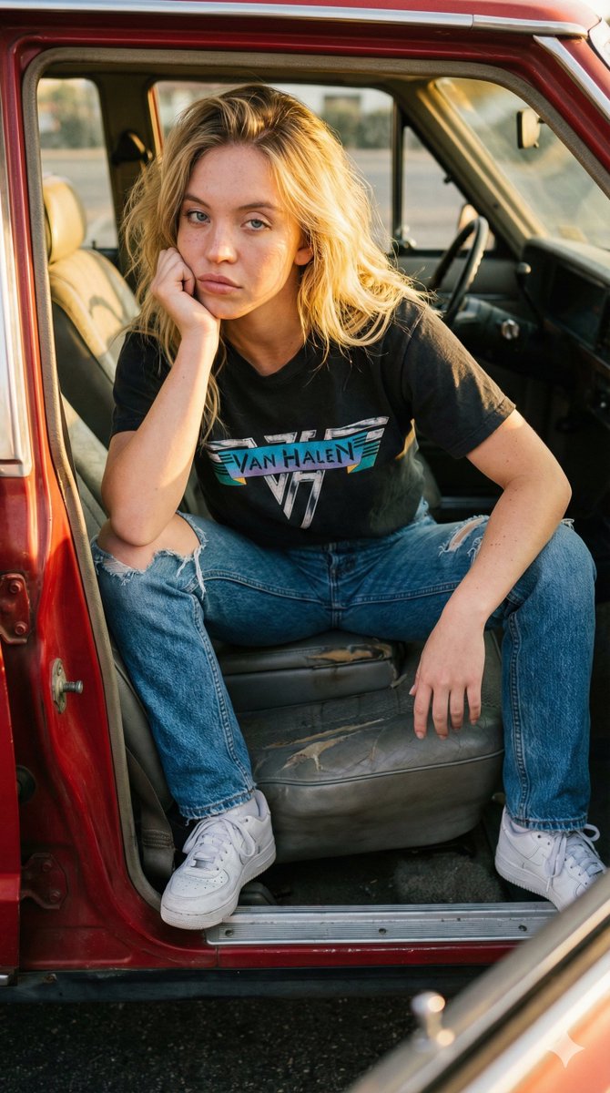 Gemini Nano Banana Pro - 坐在复古车内的年轻女性