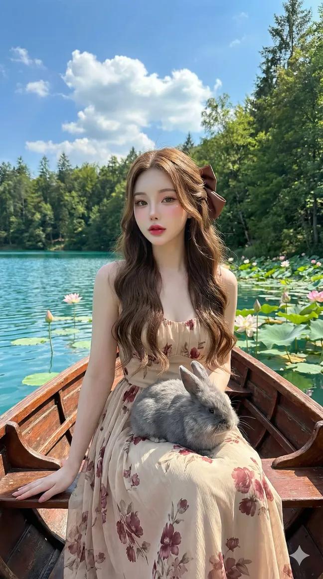 穿着复古长裙的美丽少女