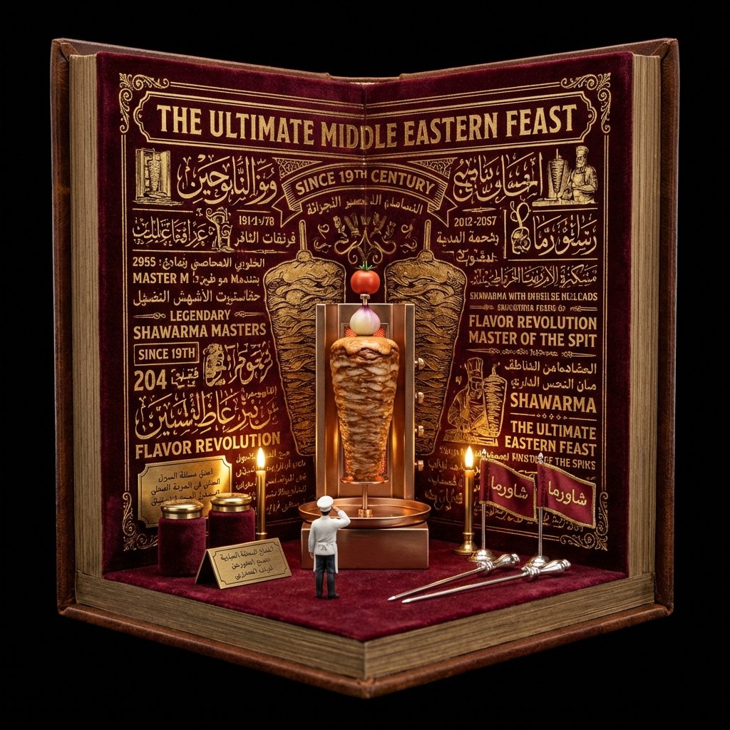 中东美食主题的密集书架场景