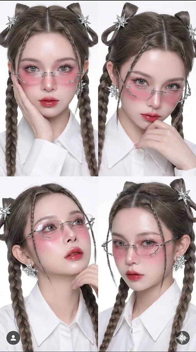 社交媒体界面中的精致妆容拼贴